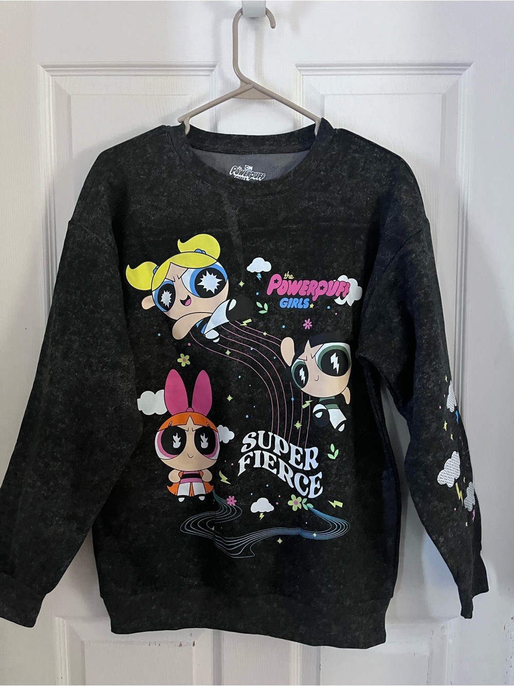 Cartoon Network Black Powerpuff Girls Sweatshirt with Multicolor Graphic